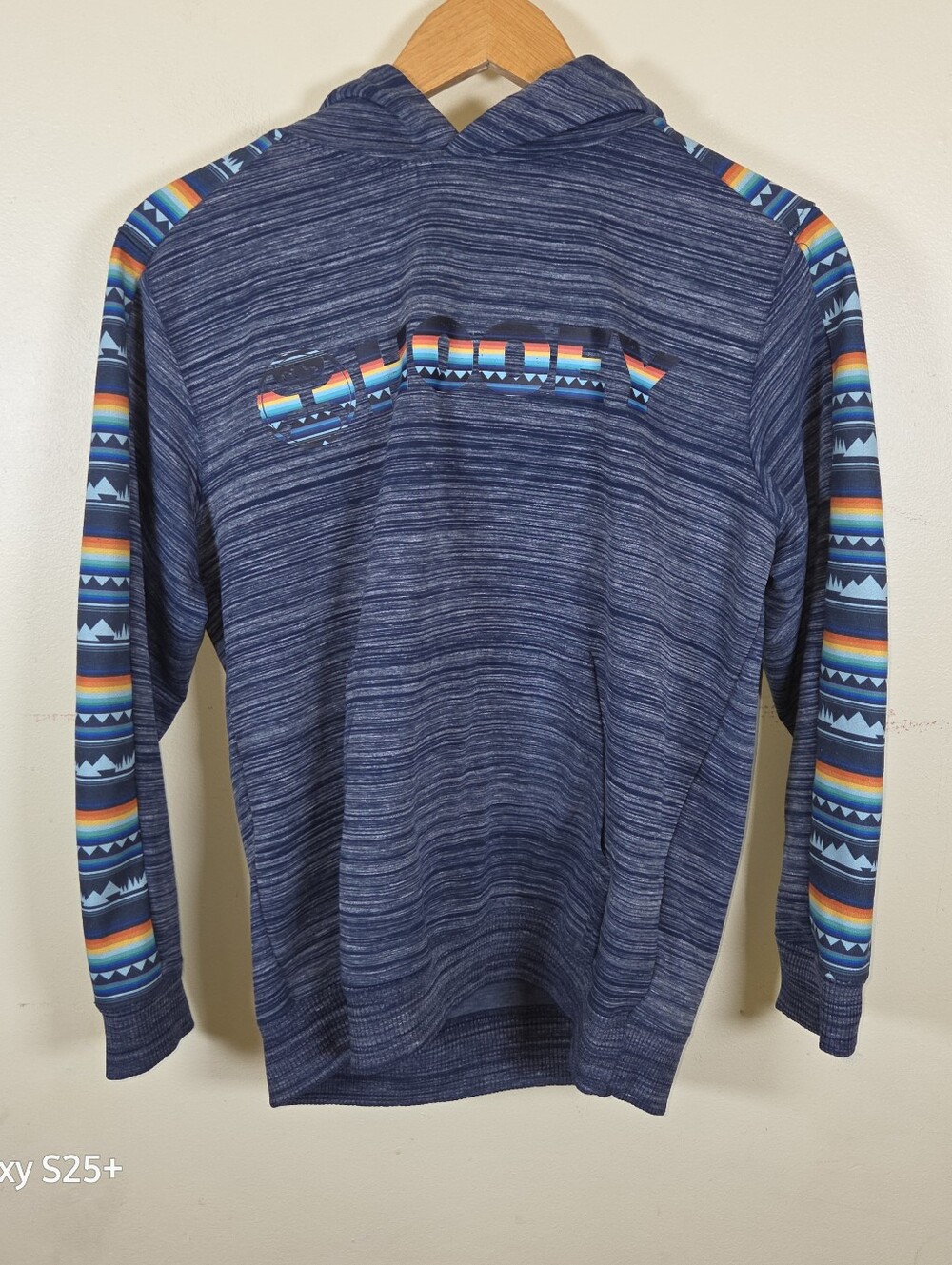 Hooey Womens L Aztec Print Hoodie Blue Southwestern Pullover Sweatshirt NWOT